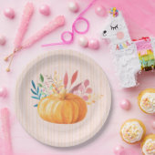 Orange Pumpkin on Pink and Gold Streifen Pappteller (Party)