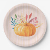Orange Pumpkin on Pink and Gold Streifen Pappteller (Vorderseite)
