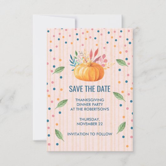 Orange Pumpkin on Pink and Gold Stripes STD Save The Date (Vorderseite)