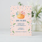 Orange Pumpkin on Pink and Gold Stripes STD Save The Date (Stehend Vorderseite)