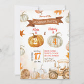 Orange Pumpkin Patch Tractor Joint Birthday Einladung (Vorderseite)