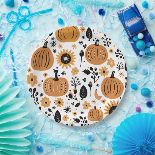 Orange Pumpkin Pattern Erntedank Dinner Party Pappteller (Party)