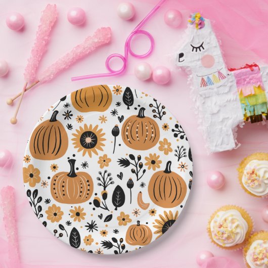 Orange Pumpkin Pattern Erntedank Dinner Party Pappteller (Party)
