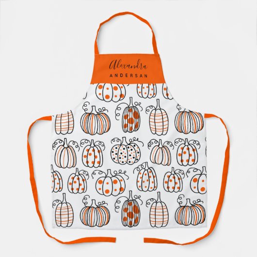 Orange Pumpkin Pattern Skriptname Monogram Koch Schürze (Vorderseite)