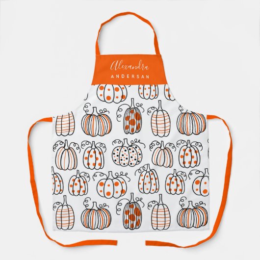 Orange Pumpkin Pattern Skriptname Monogram Koch Schürze (Vorderseite)