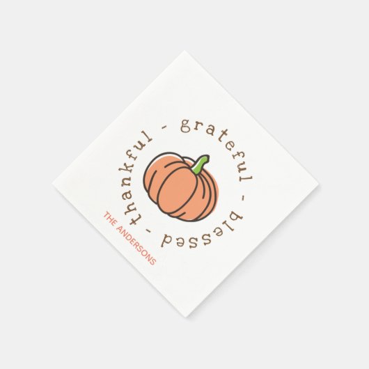 Orange Pumpkin Personalisierter Erntedank gesegnet Serviette (Ecke)