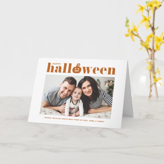 Orange Pumpkin Retro Typografie Happy Halloween Karte (Gelbe Blume)