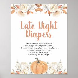 Orange Pumpkin Rustic Floral Spate Night Diapers Poster