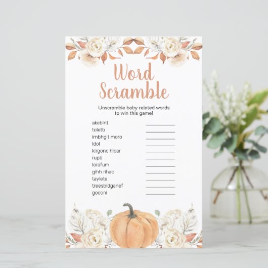Orange Pumpkin Rustic Floral Word Scramble (Stehend Vorderseite)