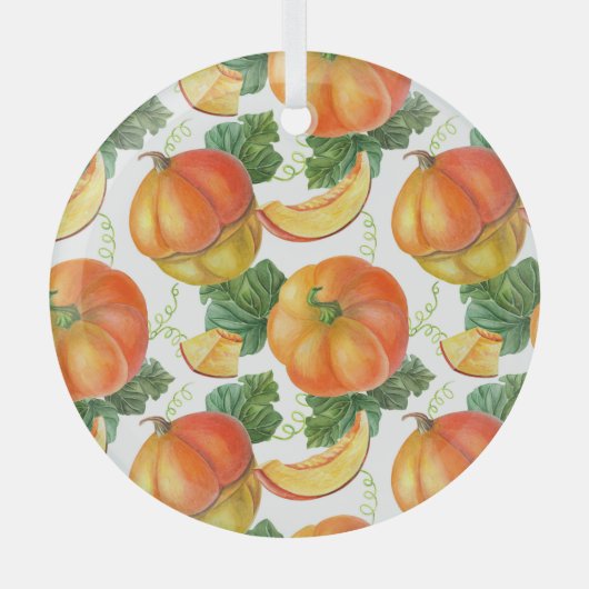Orange Pumpkin: Sommer-Herbst Gemüsemuster. Ornament Aus Glas (Vorderseite)