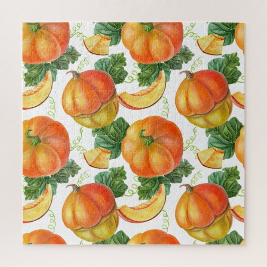 Orange Pumpkin: Sommer-Herbst Gemüsemuster. Puzzle (Vertikal)