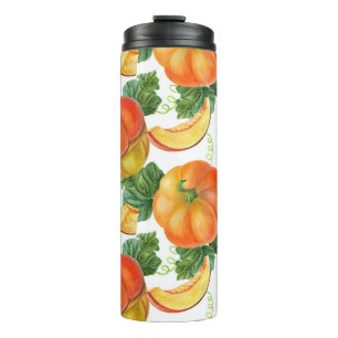 Orange Pumpkin: Sommer-Herbst Gemüsemuster. Thermosbecher