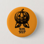 Orange Pumpkin Trick oder behandeln Schädel Hand S Button (Vorderseite)