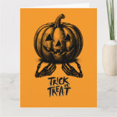 Orange Pumpkin Trick oder behandeln Schädel Hand S Karte (Vorderseite)