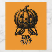 Orange Pumpkin Trick oder behandeln Schädel Hand S Weinetikett (Einzelnes Label)