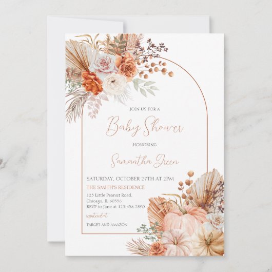 Orange Pumpkin Truck Baby Dusche Einladung (Vorderseite)