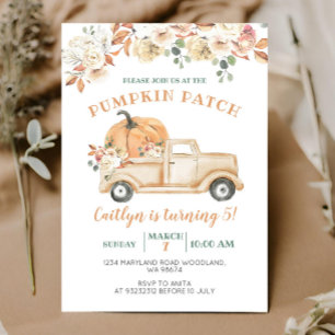 Orange Pumpkin Truck Patch 5. Geburtstagsparty Einladung