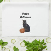 Orange Pumpkin und Black Cat Happy Halloween Geschirrtuch (Gefaltet)