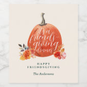 Orange Pumpkin Watercolor Friendsgiving Dinner Weinetikett (Einzelnes Label)