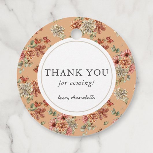 Orange Pumpkin & White Dahlia Baby Dusche Geschenkanhänger (Rückseite)