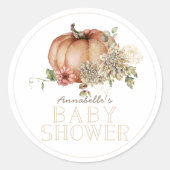 Orange Pumpkin & White Dahlia Baby Dusche Runder Aufkleber (Vorderseite)