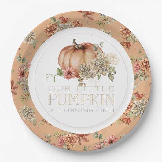 Orange Pumpkin & White Dahlia Birthday Pappteller (Vorderseite)