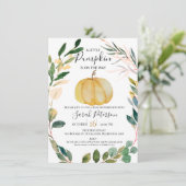 Orange Pumpkin Wreath Gender Neurtral Baby Dusche Einladung (Stehend Vorderseite)