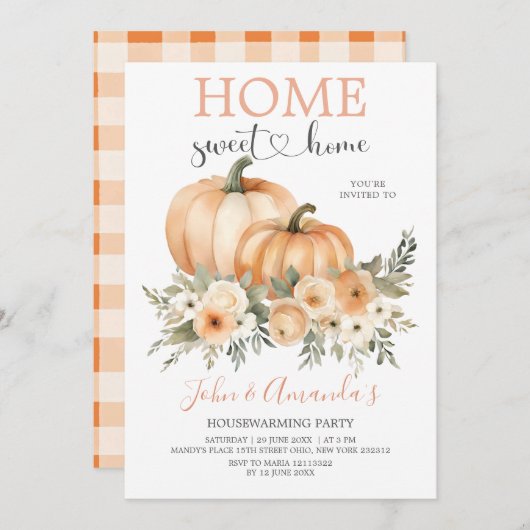 Orange Pumpkin Zuhause Sweet Zuhause Housewarming Einladung (Vorne/Hinten)