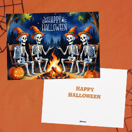 Orange Pumpkins 4 Skeletons Happy Halloween Feiertagskarte