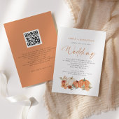 Orange Pumpkins Autumn Florals QR Code Wedding Inv Einladung
