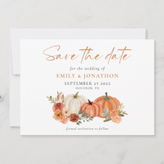 Orange Pumpkins Autumnal Florals QR Code Wedding Save The Date (Vorderseite)