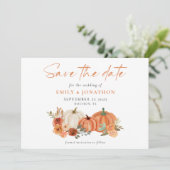 Orange Pumpkins Autumnal Florals QR Code Wedding Save The Date (Stehend Vorderseite)