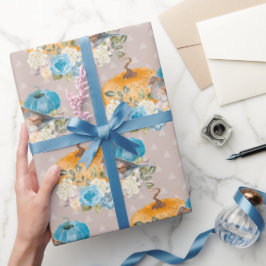 Orange Pumpkins Blue Pumpkins und Blume Danke Geschenkpapier