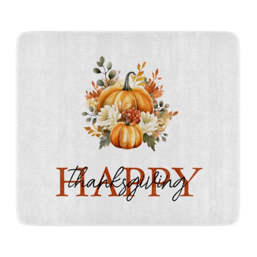 Orange Pumpkins & Blume Fall Erntedank Schneidebrett (Vorderseite)