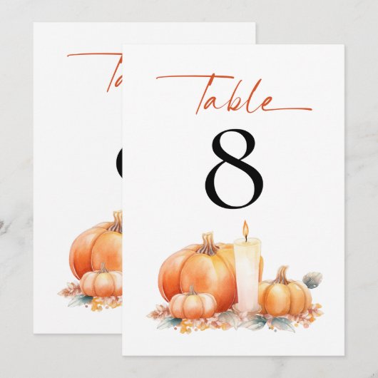 Orange Pumpkins Candle Wedding Tischnummer (Vorne/Hinten)