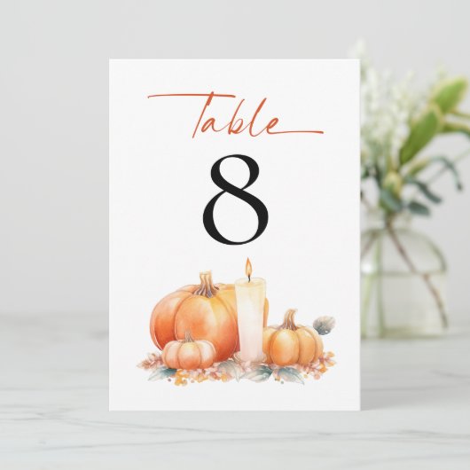 Orange Pumpkins Candle Wedding Tischnummer (Stehend Vorderseite)