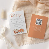 Orange Pumpkins Fall Florals Script QR Code RSVP Karte