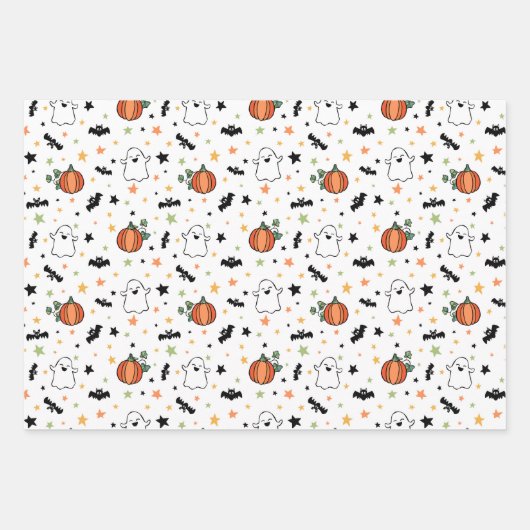 Orange Pumpkins Ghosts Halloween Mixed Patterns Geschenkpapier Set (Vorderseite)