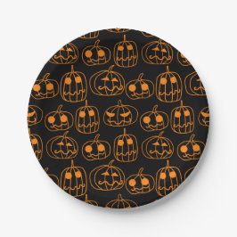 Orange Pumpkins Halloween Pattern Pappteller