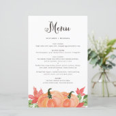 Orange Pumpkins Hochzeit im Herbst Menu Card (Stehend Vorderseite)