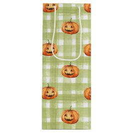 ORANGE PUMPKINS MIT GRÜNEN UND WEISSEN KARIERT GESCHENKTÜTE FÜR WEINFLASCHEN