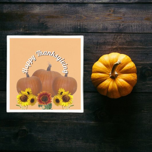Orange Pumpkins mit Sonnenblumen Happy Thanksgivin Serviette