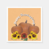 Orange Pumpkins mit Sonnenblumen Happy Thanksgivin Serviette (Vorderseite)