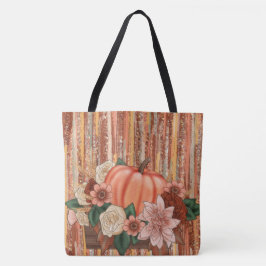 ORANGE PUMPKINS & ORANGE GOLD & GRÜNE BLUME TASCHE