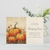 Orange Pumpkins Rustikaler Erntedank Einladung (Stehend Vorderseite)