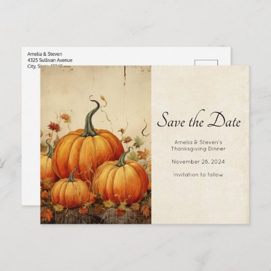 Orange Pumpkins Rustikaler Erntedank Herbst Ankündigungspostkarte (Vorne/Hinten)