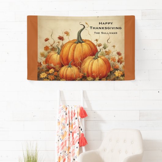 Orange Pumpkins Rustikaler Erntedank Herbst Banner (Insitu)