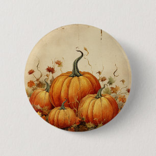 Orange Pumpkins Rustikaler Erntedank Herbst Button