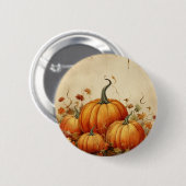 Orange Pumpkins Rustikaler Erntedank Herbst Button (Vorne & Hinten)