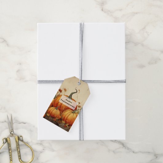 Orange Pumpkins Rustikaler Erntedank Herbst Geschenkanhänger (Mit Garn)